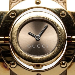 Pre Owned Gucci Brown Gold Plated Stainless Steel Twirl YA112434 Women's Wristwatch 33 mm