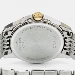 Pre Owned Gucci Mother of Pearl Diamond Two Tone Stainless Steel G-Timeless YA126513  Women's Wristwatch 27 mm