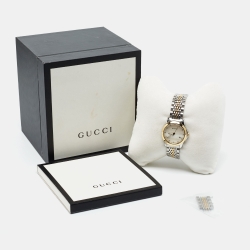 Pre Owned Gucci Mother of Pearl Diamond Two Tone Stainless Steel G-Timeless YA126513  Women's Wristwatch 27 mm