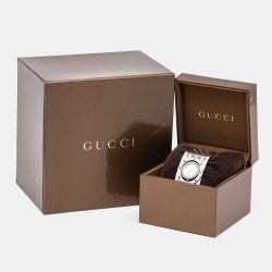 Pre Owned Gucci White Mother Of Pearl Diamond Stainless Steel Twirl Women's Wristwatch 23 mm