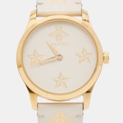 Gucci White Gold Plated Stainless Steel Leather G-Timeless YA1264096 Women's Wristwatch 38 mm