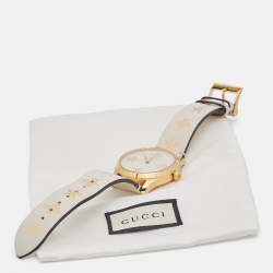 Gucci White Gold Plated Stainless Steel Leather G-Timeless YA1264096 Women's Wristwatch 38 mm