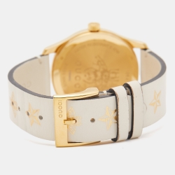 Gucci White Gold Plated Stainless Steel Leather G-Timeless YA1264096 Women's Wristwatch 38 mm