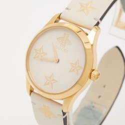 Gucci White Gold Plated Stainless Steel Leather G-Timeless YA1264096 Women's Wristwatch 38 mm