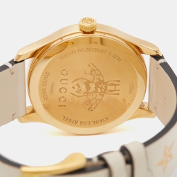 Gucci White Gold Plated Stainless Steel Leather G-Timeless YA1264096 Women's Wristwatch 38 mm