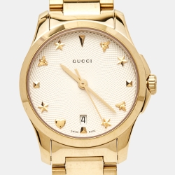 Gucci Silver Gold Plated Stainless Steel G-Timeless YA126576 Women's Wristwatch 27 mm