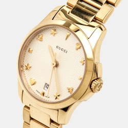 Gucci Silver Gold Plated Stainless Steel G-Timeless YA126576 Women's Wristwatch 27 mm