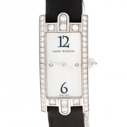 Pre Owned Harry Winston Mother of Pearl Diamond 18k White Gold 332LQW Women's Wristwatch 15MM