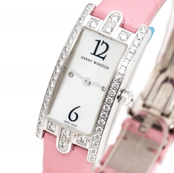 Harry Winston Mother of Pearl 18k White Gold Diamond 332LQW Women's Wristwatch 15 mm