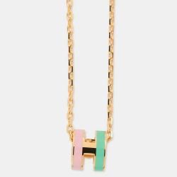 Pre Owned Hermes Pop Ash Necklace Rocabar Size Mini Vert/Rose Lacquer Metal