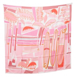 Pre Owned Hermes Pink Sea Surf and Sun Silk Twill Square Scarf