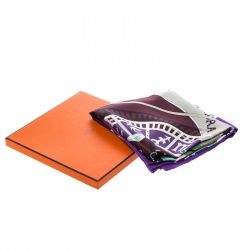 Pre Owned Hermes Mecanique Du Temps Ultra Violet Printed Silk Square Scarf