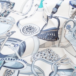 Pre Owned Hermes Beige and Blue Concours D'Etriers Printed Silk Square Scarf