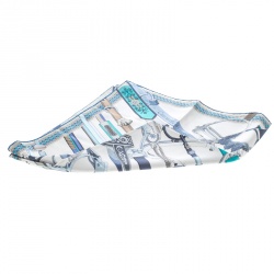 Pre Owned Hermes Beige and Blue Concours D'Etriers Printed Silk Square Scarf
