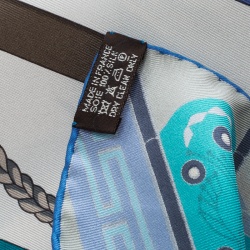 Pre Owned Hermes Beige and Blue Concours D'Etriers Printed Silk Square Scarf