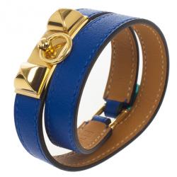 مملوكة مسبقًا Hermes Electric Blue Swift Rivale Double Tour Small Bracelet  