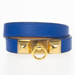 مملوكة مسبقًا Hermes Electric Blue Swift Rivale Double Tour Small Bracelet  