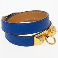 مملوكة مسبقًا Hermes Electric Blue Swift Rivale Double Tour Small Bracelet  