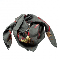 Pre Owned Hermes Grey Silk Jacquard Les Fetes Du Roi Soleil Square Scarf 