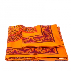 Pre Owned Hermes Orange Silk Carre Ciels Byzantins Square Scarf
