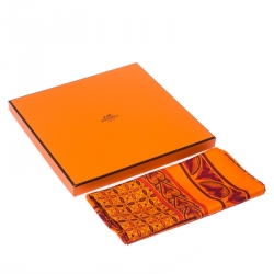 Pre Owned Hermes Orange Silk Carre Ciels Byzantins Square Scarf