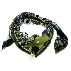 Pre Owned Hermes Green Les Ailes de la Soie Printed Silk Twill Square Scarf