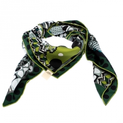 Pre Owned Hermes Green Les Ailes de la Soie Printed Silk Twill Square Scarf