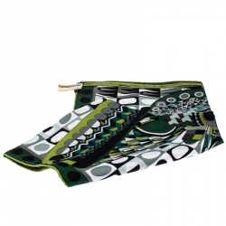 Pre Owned Hermes Green Les Ailes de la Soie Printed Silk Twill Square Scarf