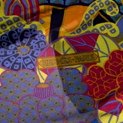 Pre Owned Hermes Multicolor Urashima Taro Printed Silk Jersey Scarf