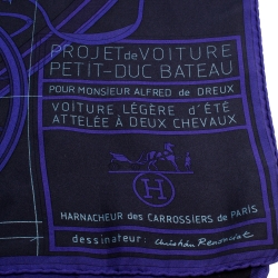 Pre Owned Hermes Purple & Black Petit Duc Print Silk Scarf