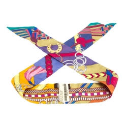 Pre Owned Hermès Multicolor Brides et Gris-Gris Silk Twilly Scarf