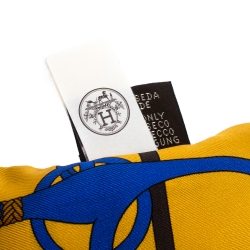 Pre Owned Hermes Yellow & Blue Panoplie Equestre Print Silk Twilly Scarf