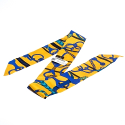 Pre Owned Hermes Yellow & Blue Panoplie Equestre Print Silk Twilly Scarf