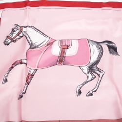 Pre Owned Hermes Pink & Red Couvertures Nouvelles Print Silk Scarf