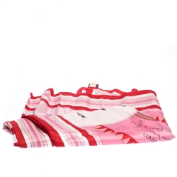 Pre Owned Hermes Pink & Red Couvertures Nouvelles Print Silk Scarf