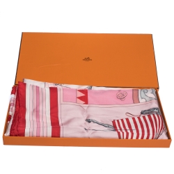 Pre Owned Hermes Pink & Red Couvertures Nouvelles Print Silk Scarf