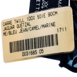 Pre Owned Hermes Blue Jaguar Quetzal Silk Twill Square Scarf 