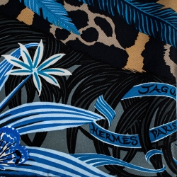 Pre Owned Hermes Blue Jaguar Quetzal Silk Twill Square Scarf 
