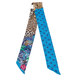 Pre Owned Hermes Blue Jungle Love Print Silk Twilly 