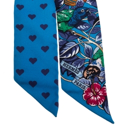 Pre Owned Hermes Blue Jungle Love Print Silk Twilly 