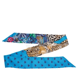 Pre Owned Hermes Blue Jungle Love Print Silk Twilly 