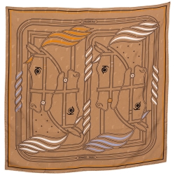 Hermes Brown Quadrige Au Fil Silk Square Scarf 