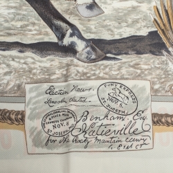 Pre Owned Hermes Blanc Vintage The Pony Express Print Silk Scarf