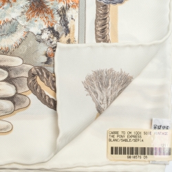 Pre Owned Hermes Blanc Vintage The Pony Express Print Silk Scarf