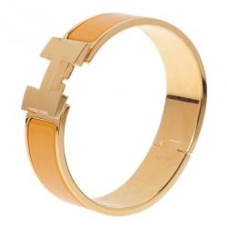 Pre Owned Hermes Clic Clac H Wide Gold-Plated Soleil Bracelet PM