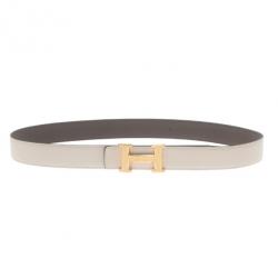Pre Owned Hermes White H Buckle Reversible Belt 95CM