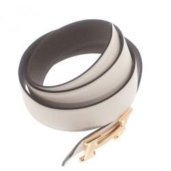 Pre Owned Hermes White H Buckle Reversible Belt 95CM