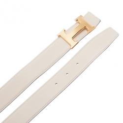 Pre Owned Hermes White H Buckle Reversible Belt 95CM
