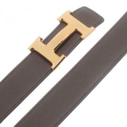 Pre Owned Hermes White H Buckle Reversible Belt 95CM