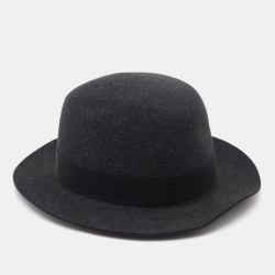 Pre Owned Hermes Charcoal Grey Rabbit Felt Bucket Hat (58 cm)